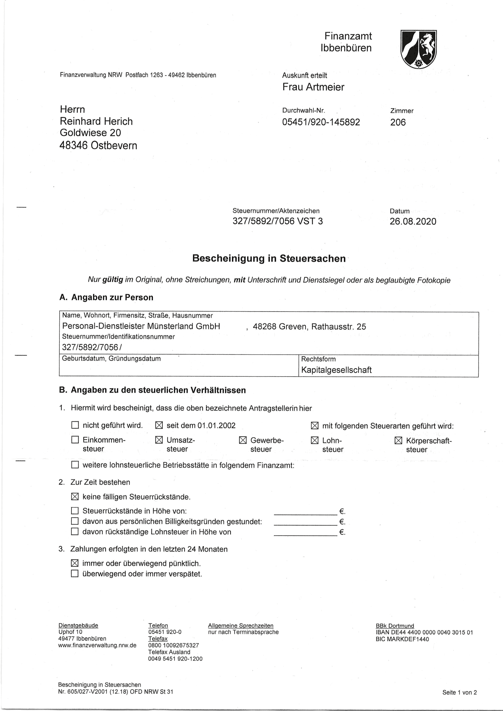 Bescheinigungen - Personal Dienstleister Münsterland GmbH